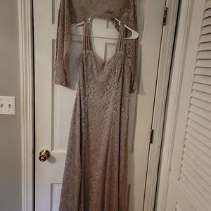 Long beige cocktail dress with shawl